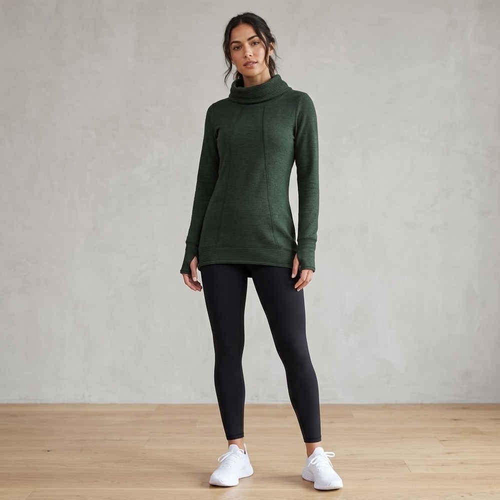 BCG Womens Forest Green Cowl Neck Pullover Thumbhole Tunic Activewear Top Size S